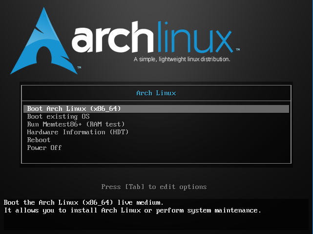 Boot do Live CD do Arch Linux
