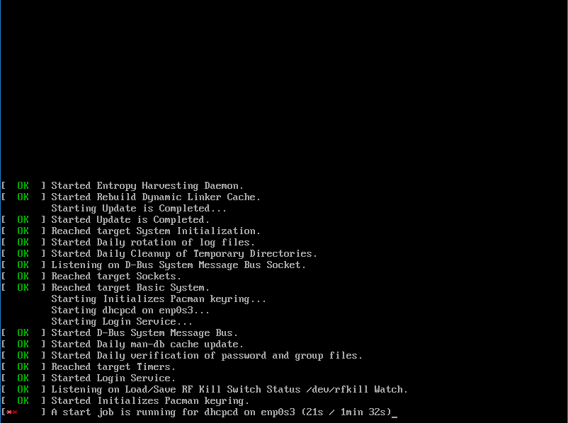 Processo de boot do Arch Linux do Live CD