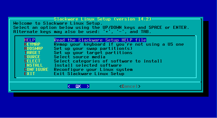 Figura 12: Menu do programa de setup do Slackware