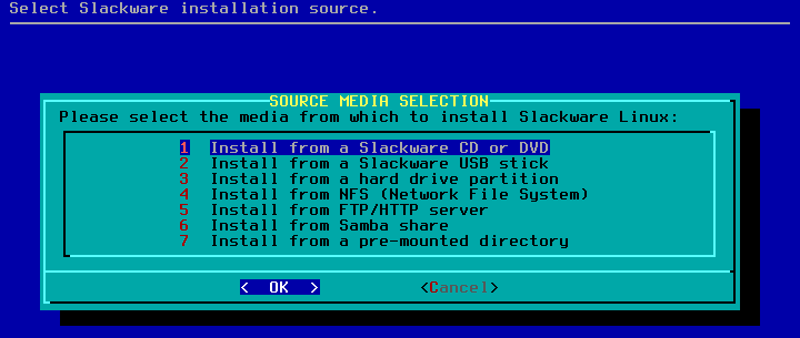 Figura 24: Seleção da origem para instalação do slackware